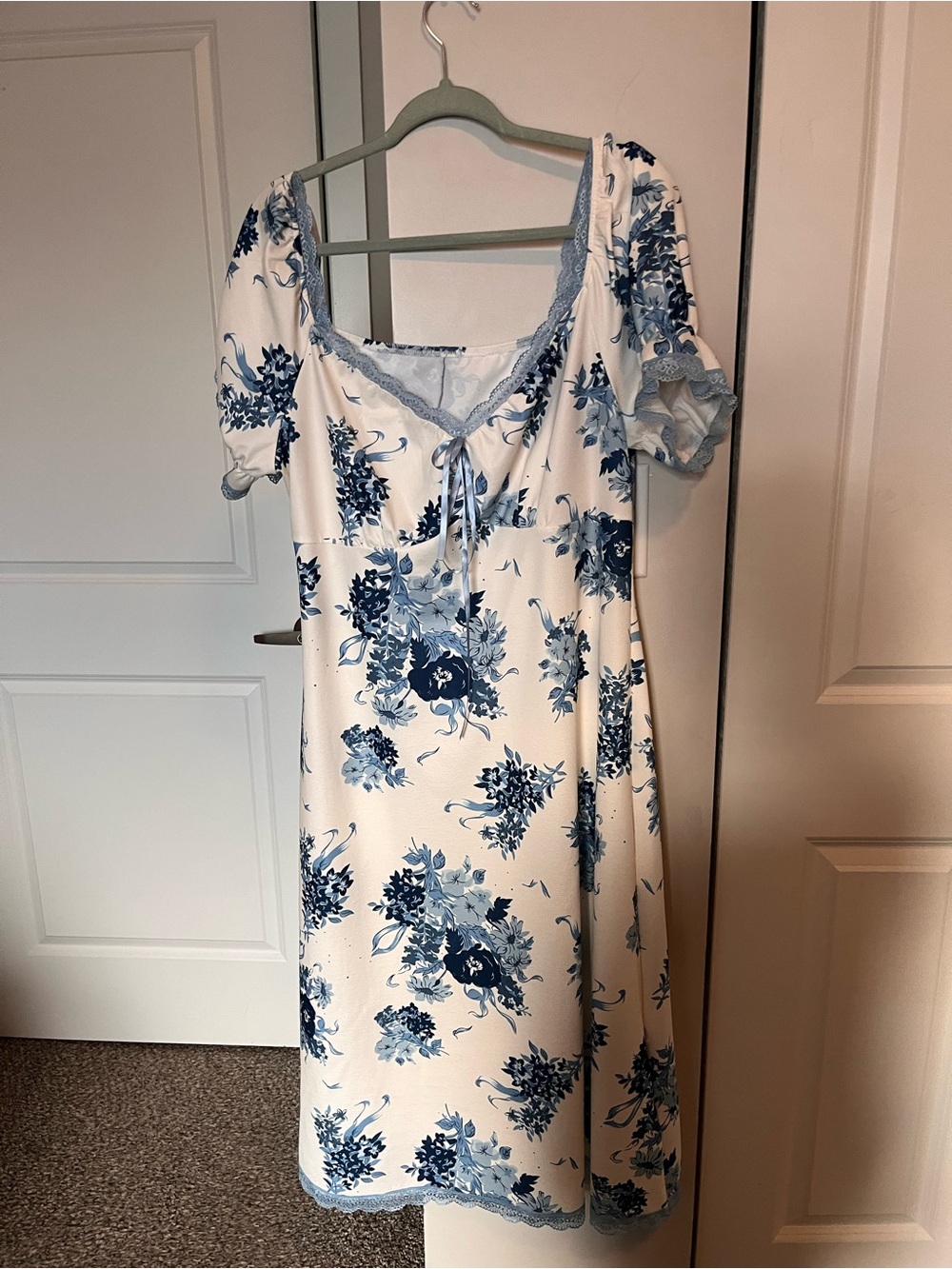 Cider Blue Floral Midi Dress with Lace Trim
